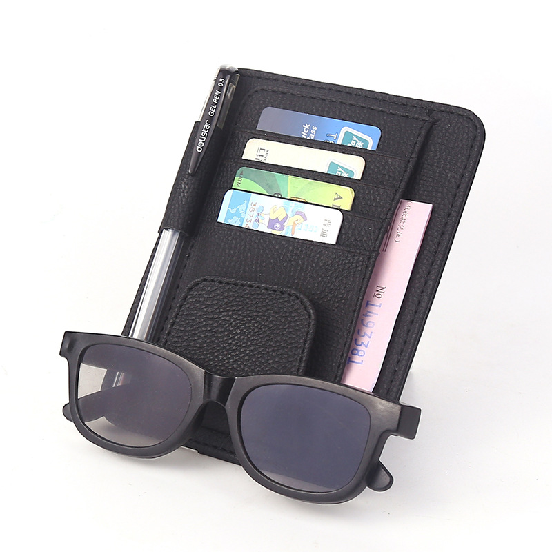 Duranfu Leather Pattern Car Sunshade Bill File Glasses Holder Card Slot 4 Color Lychee Pattern High