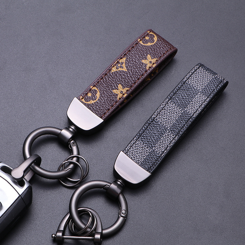 Cross-Border Luxury Plaid Car Key Ring Leather Key Ring Silver Fashion Bag Package Pendant Manufactu