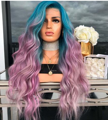 Wig European and American Ladies Gradient Dyed Medium and Long Straight Hair Micro Curly Hair chemical Fiber Hair Manufacturers Wholesale One-Piece Delivery