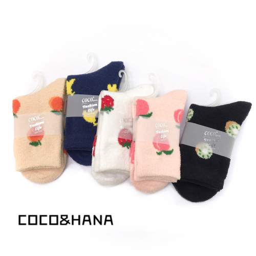 Autumn and Winter Fashion Fruit Thermal Coral Fleece Women‘s Socks Mid-Calf Socks Peach Pattern Women‘s Socks Factory Direct Sales