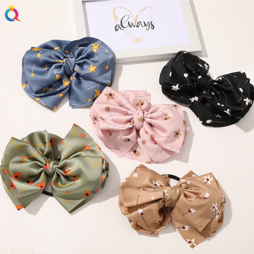 korean style new small floral bow hair rope hair band simple all-match fabric small fresh large intestine ring ornament