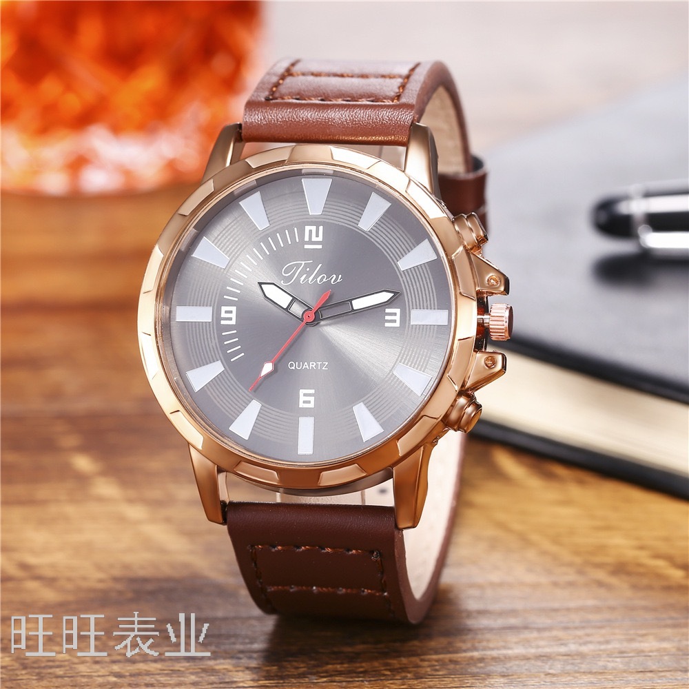 Wish2020 Creative Large Dial Men's Leather Belt Quartz Watch Men's Casual Sports Watch Fac