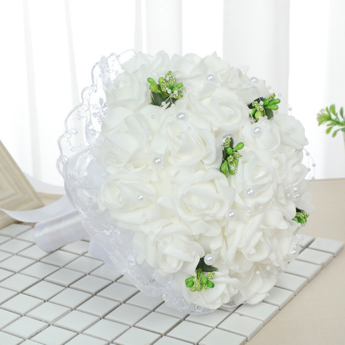 New PE Foam Flower Western Wedding Bride Bridesmaid Holding Flower Wedding Supplies Lace Edge Anti-Real Holding Flower Wholesale