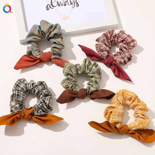 BM Hair Ring Female French Plaid Bow Tie Hair Rope simple Republic of China Style Hair Tie Large Intestine Ring Headdress 