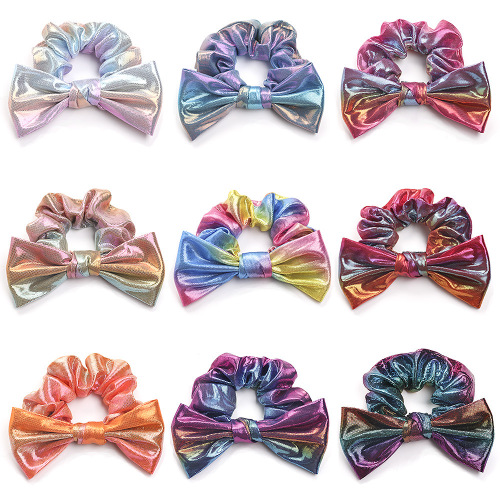 amazon hot sale hair band sequined laser ribbon dovetail bow hair band hair rope children‘s leather ring wholesale