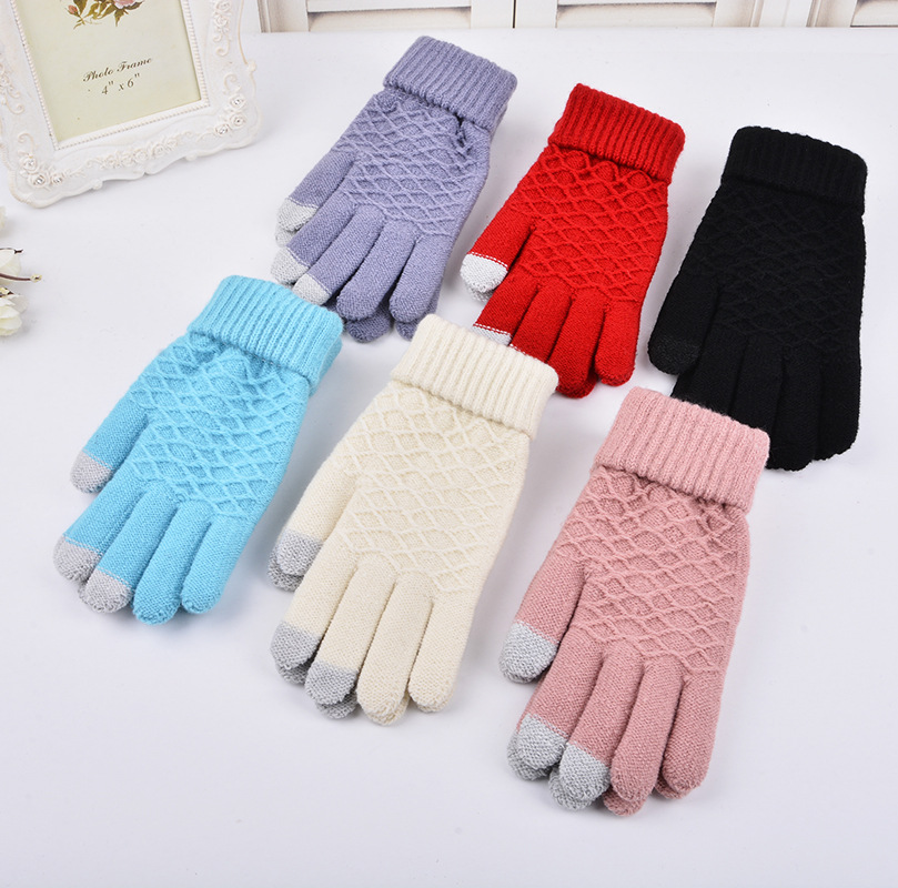 2020 New Jacquard Gloves Autumn and Winter Solid Color Warm Touch Screen Touch Screen Cute Magic Glo