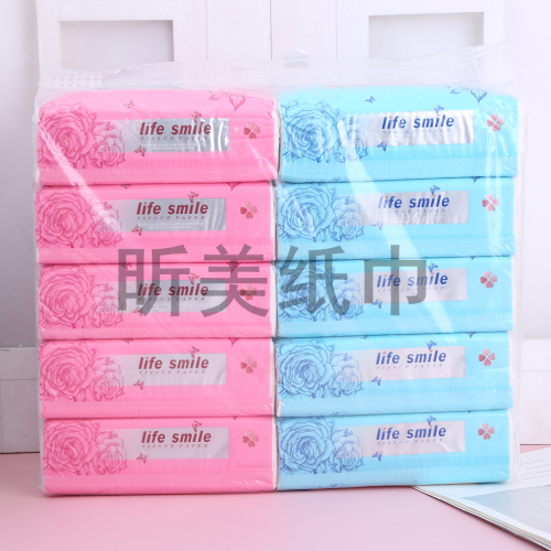 Life Smile Series Blue Pink Roses Printed Pattern Outer Packaging Bag Paper Extraction Five Packs One Lift Design