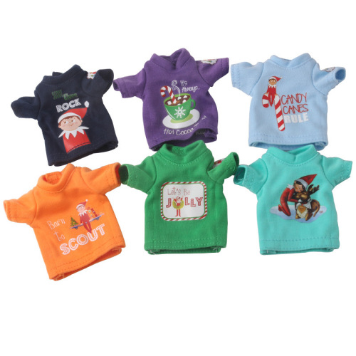 Cross-Border Hot Selling Christmas Bookshelf Elf Doll Clothes Printing Small Short T-shirt Three Pieces a Pack Pre-Sale