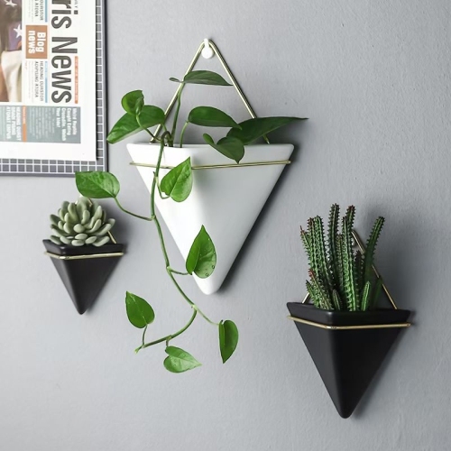 creative wall-mounted iron frame ceramic flower pot home crafts ceramic vase decoration