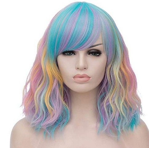cross-border new women‘s short hair pear flower head corn hot instant noodles oblique bangs color role-playing cosplay wig