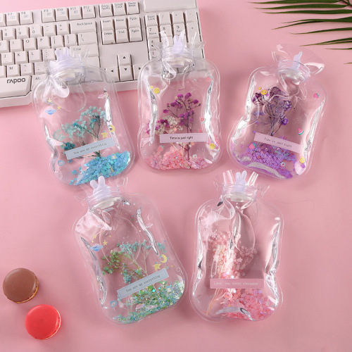 creative dried flowers sequined large hot water bag three-layer pvc boutique hot-water bag student youth irrigation bag