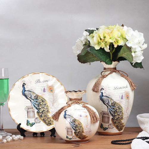 jinbao‘s three-piece set of medium-sized european-style ceramic vase creative hotel ornaments fake vase crafts