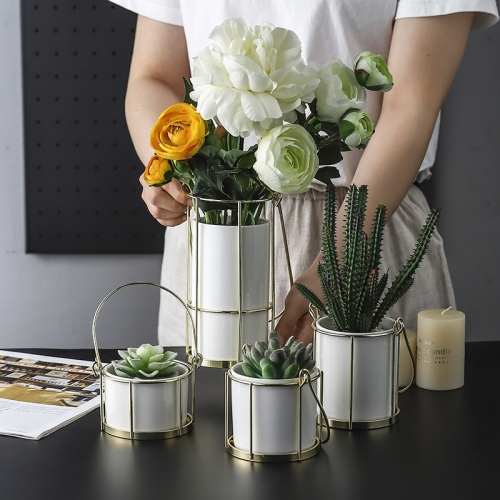 innovative craft iron frame ceramic vase flower arrangement craft