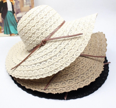 Lace Hollow Sun Hat Korean Summer Women's Big Brim Sun Hat Vacation Sun Protection Beach Hat Bow Hat