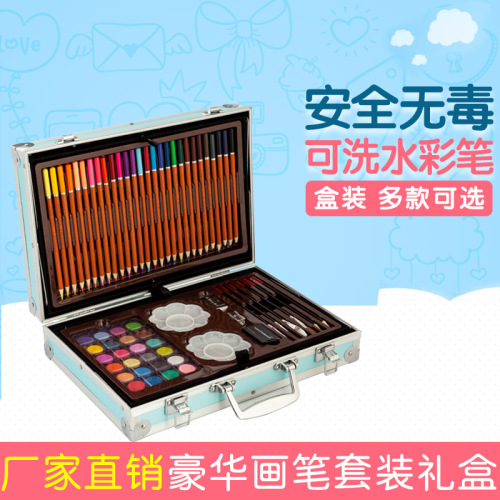 Factory Direct Sales Brush Luxury Hot 145 Double Layer Aluminum Box Painting Kit Children Watercolor Pen Amazon Stationery