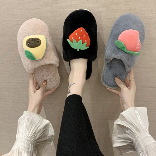 cute girl heart strawberry plush slippers women‘s new autumn and winter casual non-slip home closed toe cotton slippers