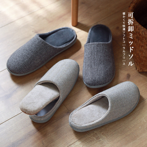 winter new simple fashion couple home indoor massage slippers warm non-slip bottom women‘s cotton slippers