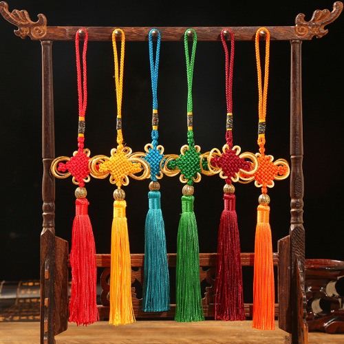 New Chinese Knot Tassel Pendant Creative Golden Edge Rich Chinese Knot Beaded Car Pendant Handicraft Wholesale