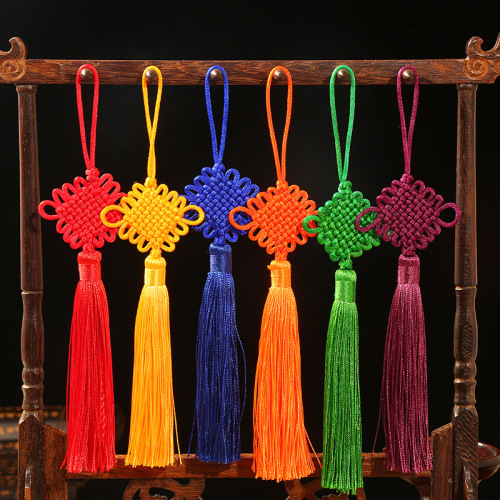 New Chinese Knot with Tassel Hanging Tassels No. 5 8 Plate Small Chinese Knot Pendant Hand-Knitted Accessories Material Small Gift