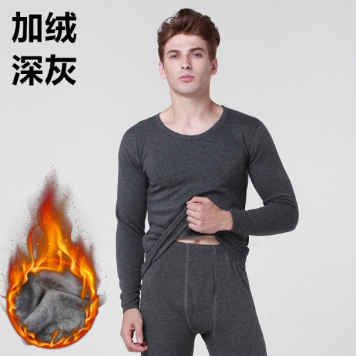 Korean Velvet Autumn and Winter round Neck Men‘s Thermal Underwear Fleece-Lined Thickened Cotton Sweater Autumn Suit 