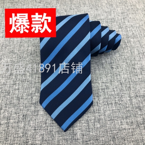 men‘s blue striped 8cm tie business formal wear jacquard yarn-dyed wansheng tie bow tie gift workwear shirt