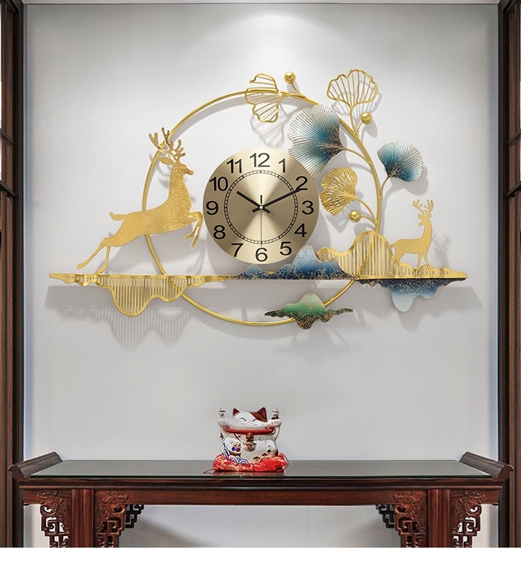 Light luxury gingko leaf mural hanging clock creative living room study quiet hanging wall watch household dining room d