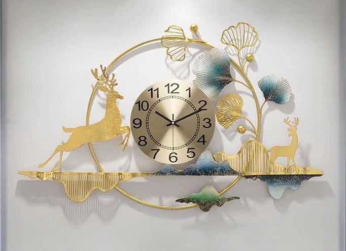 Light luxury gingko leaf mural hanging clock creative living room study quiet hanging wall watch household dining room d