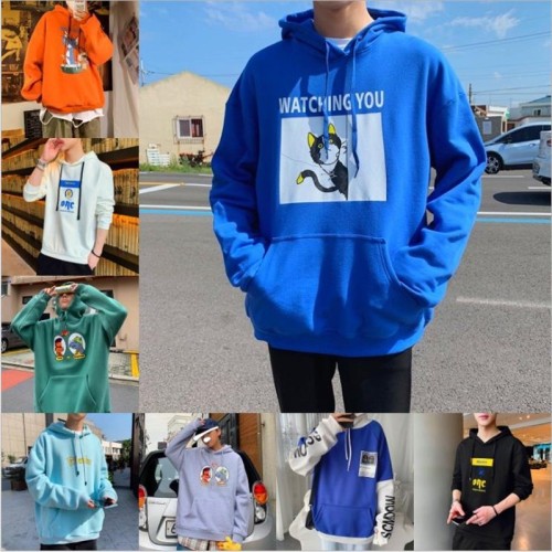 2021 autumn and winter new korean style hooded sweater men‘s tail goods plus velvet men‘s sweater stall goods
