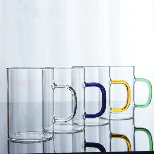 Borosilicate Glass Single-Wall Cup Color Handle Straight Body Juice Cup Home Coffee Milk Cup Office Lemon Cup