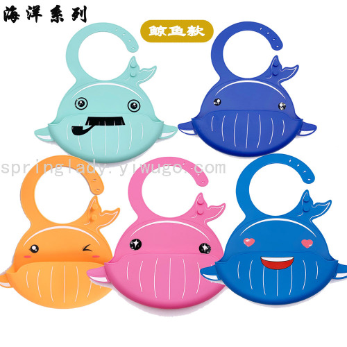 Spring Lady Whale Style Waterproof Baby Bib Children‘s Silicone Eating Bib Eating Silicone Bib