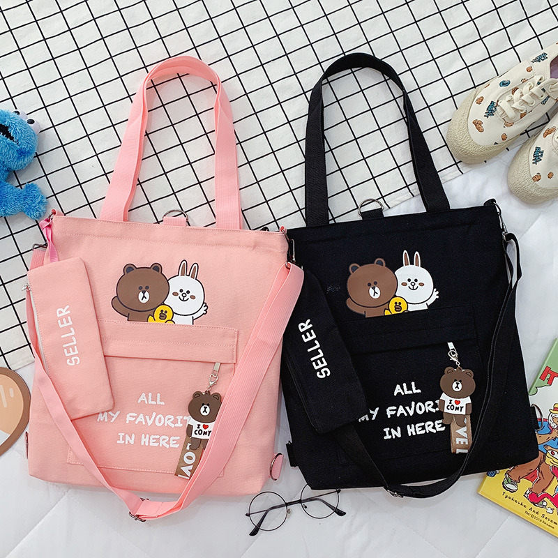 Canvas Bag Female One-Shoulder Student Class Handbag Korean Fashion Large-Capacity Crossbody Bag Sho