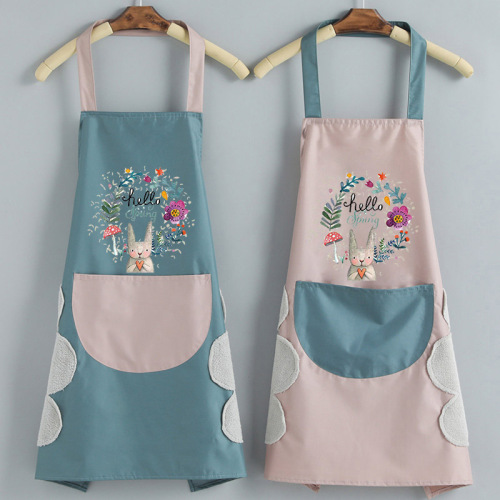 Waterproof Apron Female Kitchen Cooking Household Waterproof Oil-Proof Cute Hand-Wiping Coverall men‘s and Women‘s Work Clothes