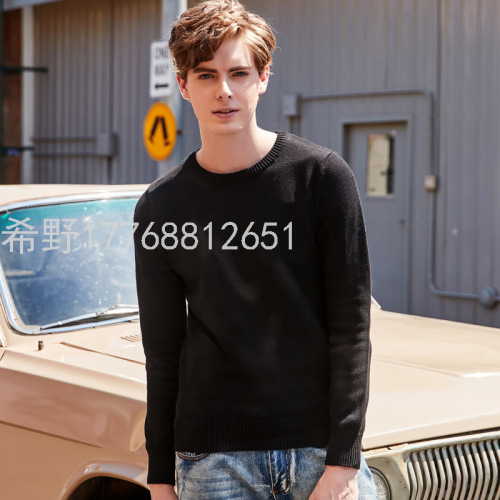 fleece-lined thickened sweater men‘s youth winter round neck warm bottoming sweater low collar winter men‘s dad