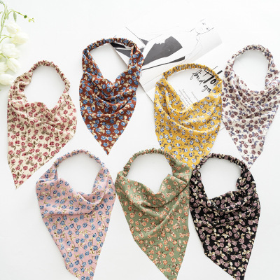 European and American New Floral Square Scarf Female Elastic Ribbon Cross-Border Hot Selling Baotou Triangular Binder Hair Accessories Supply