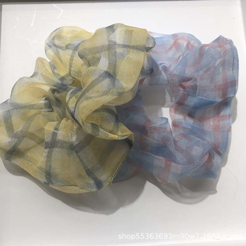 Korean Elastic Rubber Band Plaid Color Fabric Large Intestin...