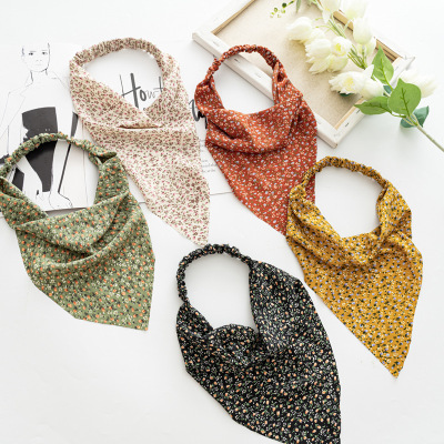 Cross-Border Spring Women's Versatile Baotou Triangular Binder Elastic Ribbon European and American Floral Headscarf Headband
