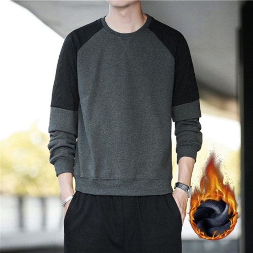 Autumn and Winter Men‘s Sweater Fleece-Lined Thickened Long-Sleeved T-shirt Men‘s T-shirt round All-Matching Warm Menswear Undershirt