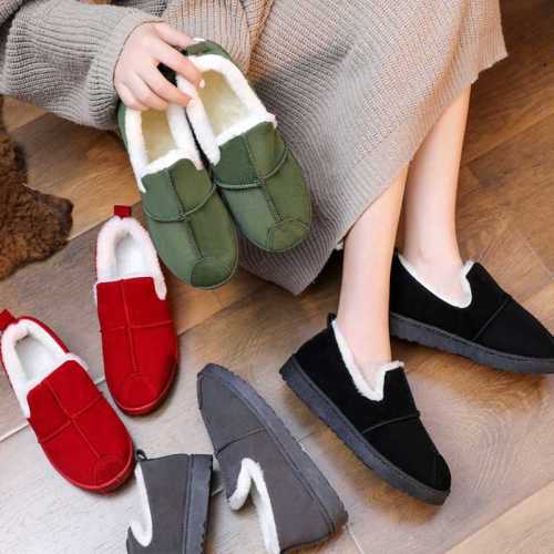 free shipping loafers women‘s winter fleece-lined all-match flat autumn plush shoes women‘s slip-on lofter cotton shoes