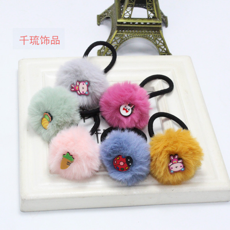 Korean Cartoon New Plush Hair Ring High Elastic Fur Ball Rub...