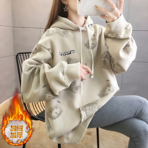 anti-pilling long sleeve sweater women‘s loose hooded korean style 2020 autumn and winter hooded top fleece padded warm women‘s clothing