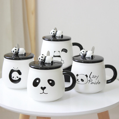 Creative Big Belly Ceramic Cup Cute with Cover with Spoon Mug Activity Promotional Novelties Custom Logo Panda Cup
