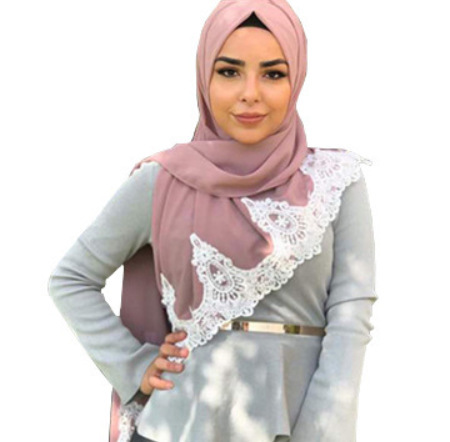 Exclusive for Cross-Border Muslim Fashion New Headscarf Lace Chiffon Patchwork Headscarf