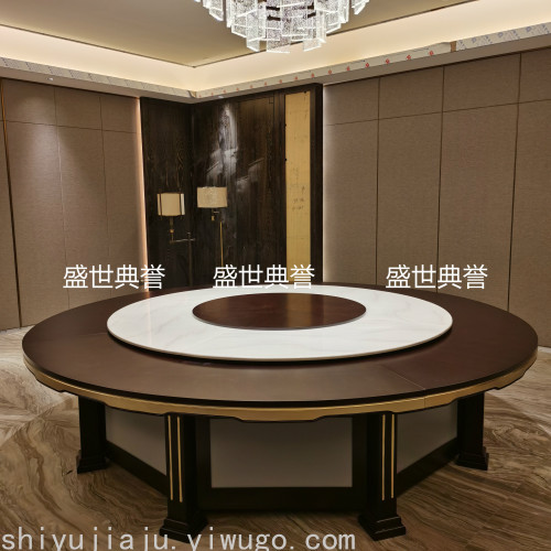 Huzhou Resort Hotel Solid Wood Dining Table custom Star Hotel Marble Electric Turntable Dining Table Solid Wood Large round Table
