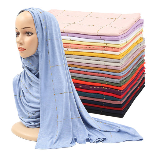 New Fashion All-Match Mercerized Cotton Scarf Solid Color Muslim Hot Rhinestone Toe Cap Scarf Veil Factory Direct Sales