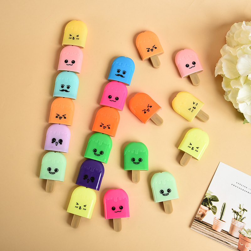 New Six-Color OPP Bag Fluorescent Pen Cute Stackable Ice Cream Fluorescent Pen Student Marking Pen K