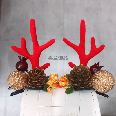 Christmas Antlers Hair Band Fairy Girl Mori Style Super Fairy Golden Fruit Hairpin Girl Heart Cute Deer Ears