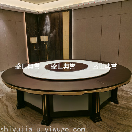 jinan five-star hotel solid wood table customized seafood restaurant electric dining table marble electric turntable round table