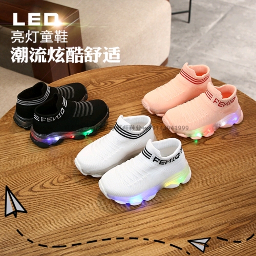 factory direct socks shoes flying woven children‘s sneakers led light-emitting children‘s shoes one-piece delivery