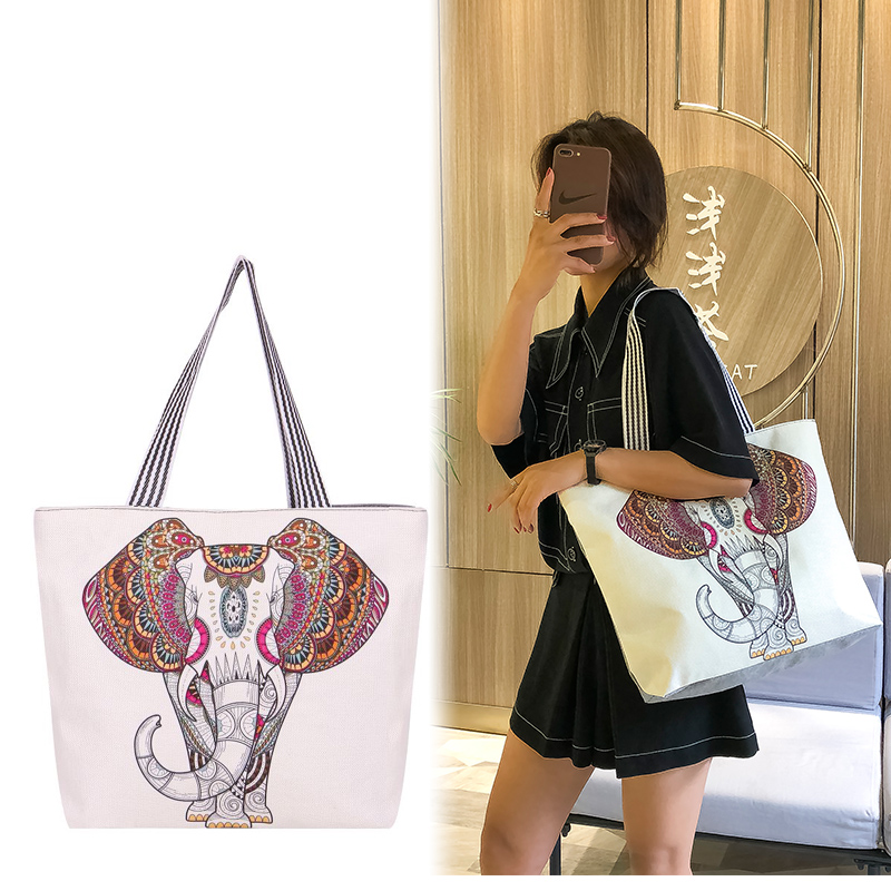 New Fashion Digital Printing Elephant Shoulder Bag Youth Tote Bag Portable Big Bag Large Capacity Li
