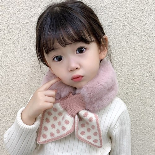 Children‘s Scarf Winter Girls‘ Polka Dot Autumn and Winter New Little Girl‘s Faux Mink Velvet scarf Princess Warm Collar Thickened